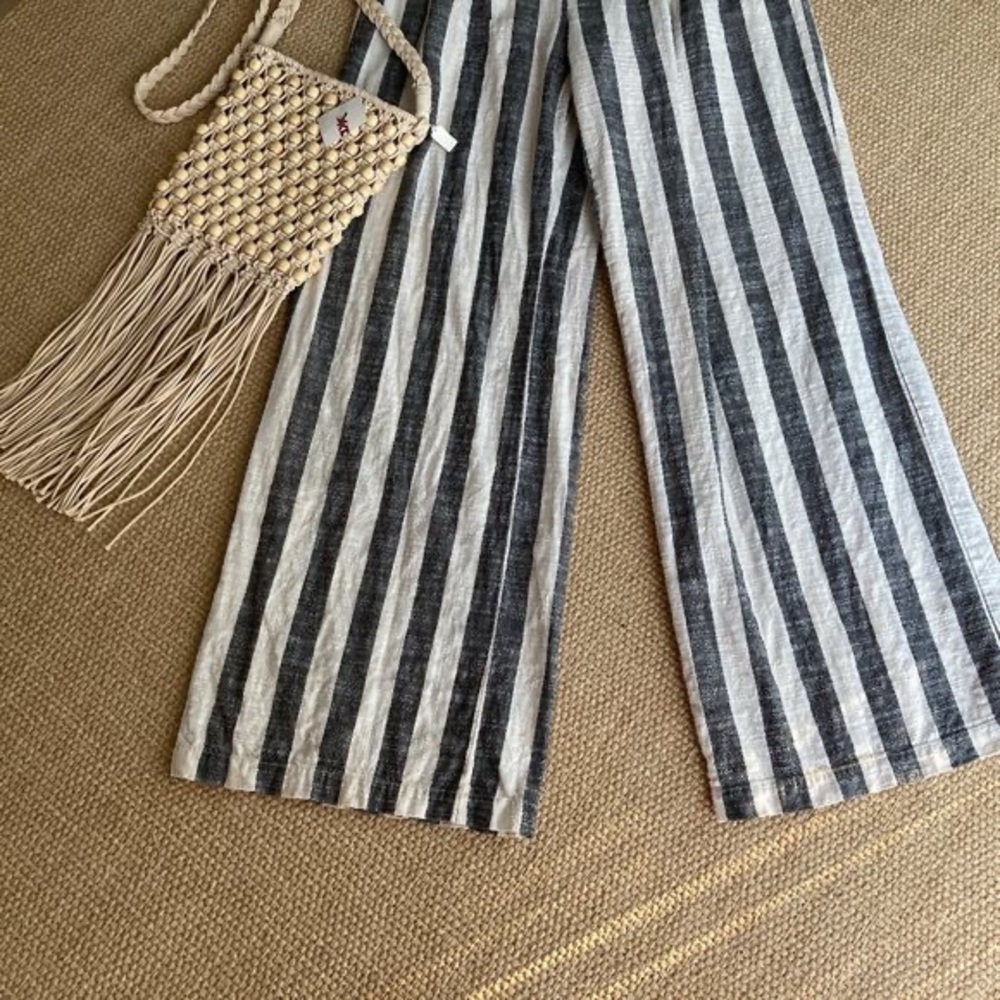High waist striped wide leg pants